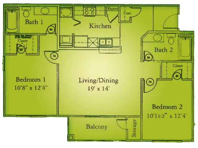 B2 2x2 124 floor plan